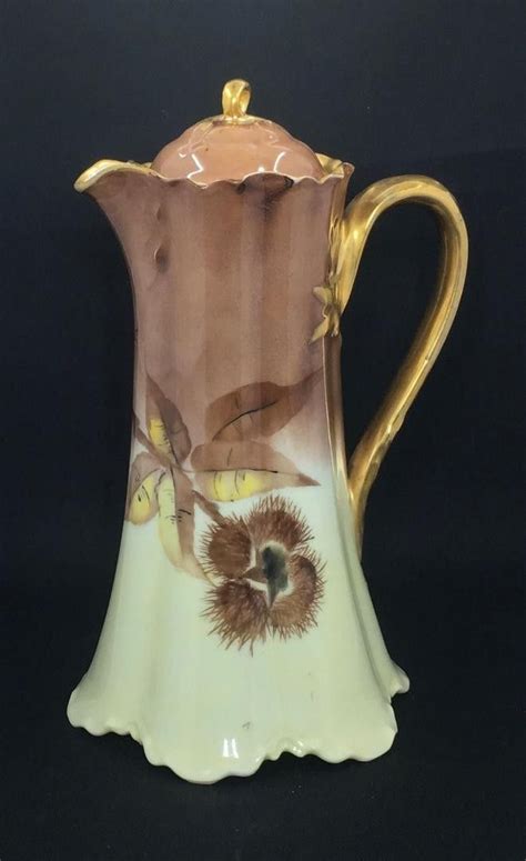 1893 1930 Haviland Limoges Chocolate Pot With Thistle And Gold