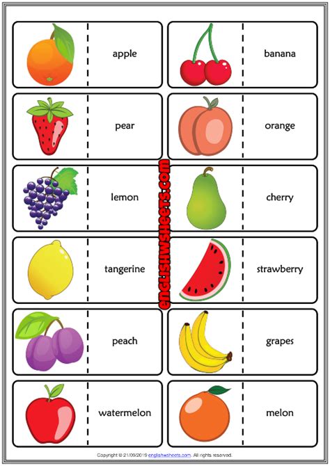 Fruits Esl Printable Dominoes Game For Kids