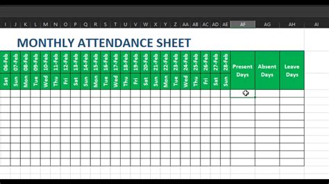 Monthly Attendance Sheet In Excel Microsoft Excel Tips And Trick Youtube