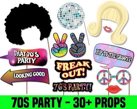 70s Party Photo Booth Props Disco Party Props Hippie Party Etsy Uk