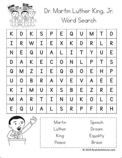 martin luther king jr word search word search printab