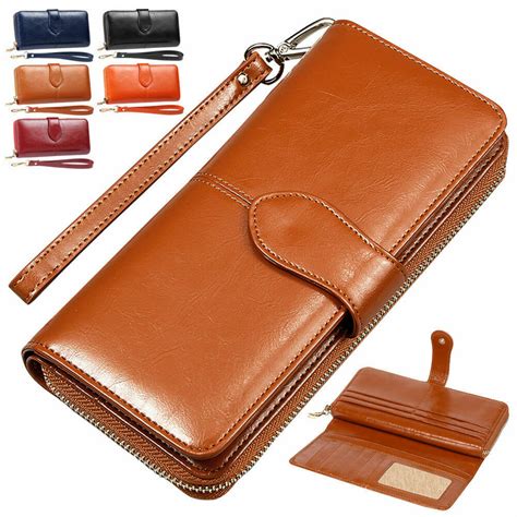 Wallets Womens Rfid Blocking Leather Zip Around Wallet Clutch Wristlet