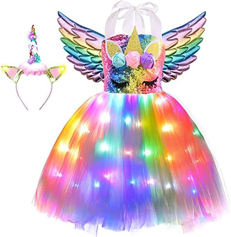 Viyorshop Girls Unicorn Costume Led Light Up Tutu Dress Up