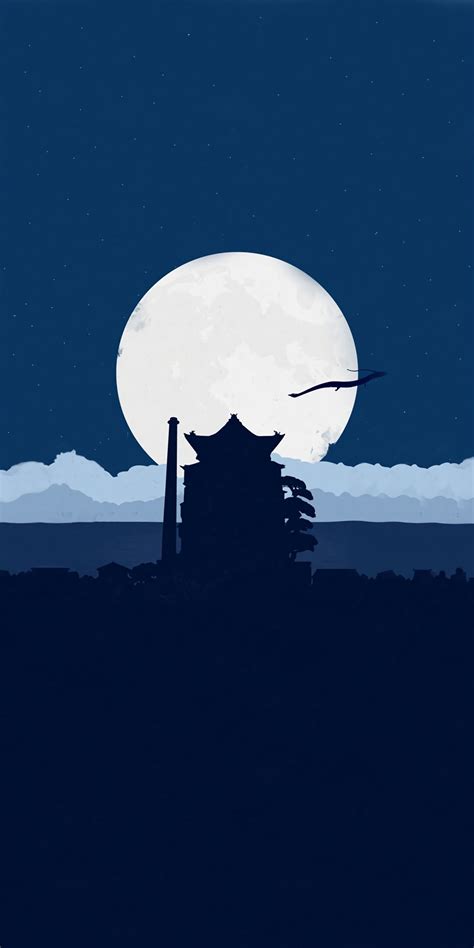 Download 1080x2160 Wallpaper Moon Night Silhouette Castle Minimal