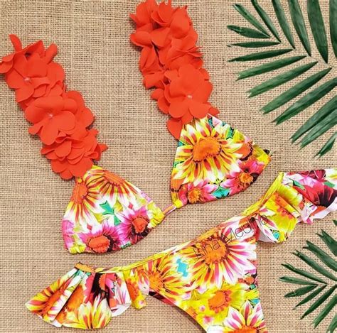 New Hot Flower Bikini Set Women Sexy Lace Of Lotus Leaf Bathingsuit Print Bandage Swimwear 2018