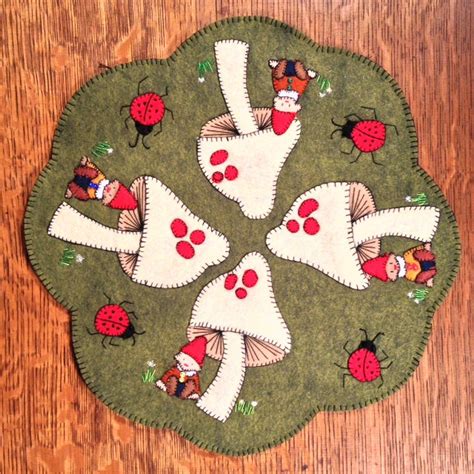 Gnome Sweet Gnome Hand Sewing Wool Felt Applique Table Cover Penny