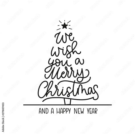 we wish you a merry christmas and a happy new year greeting card with lettering and christmas