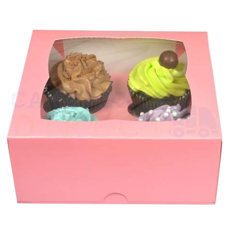 4 Premium Pink Cupcake Window Box With 6cm Divider Cake Boxes And Cupcake Boxes
