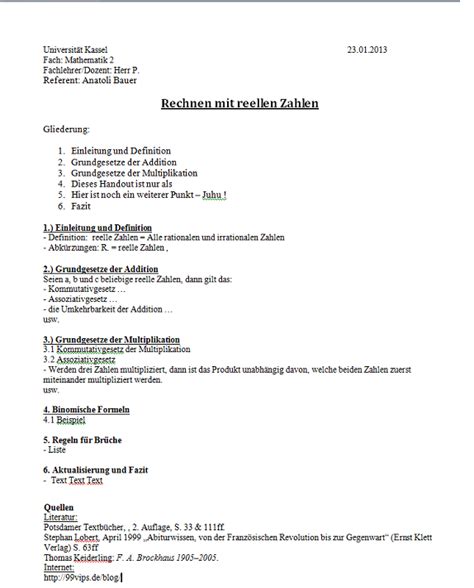 Ein handout sollte immer erst am ende des referats verteilt werden, damit die zuhörer während des eigentlichen referats nicht durch dieses. Handout Muster mit Beispiel-Vorlagen und Aufbau/Gliederung