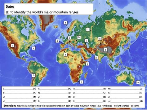 Identifying The Worlds Major Mountain Ranges Ks2 Teaching Resources