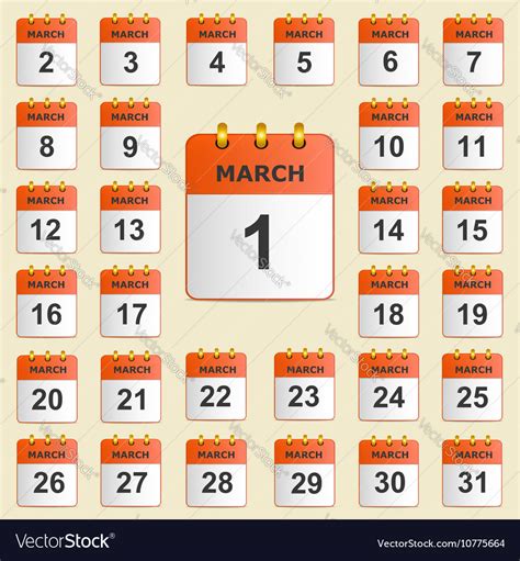 Set Of Icons For The Calendar In March Royalty Free Vector