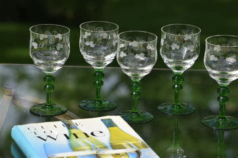 vintage etched with green stemmed wine glasses set of 6 vintage port wine glasses after