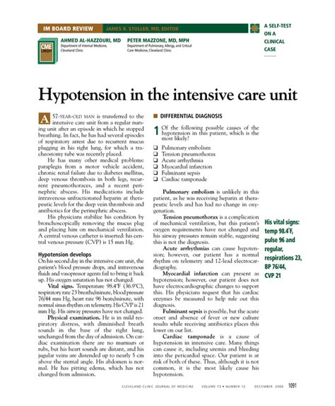 Hypotension In The Intensive Care Unit Cleveland Clinic Journal Of