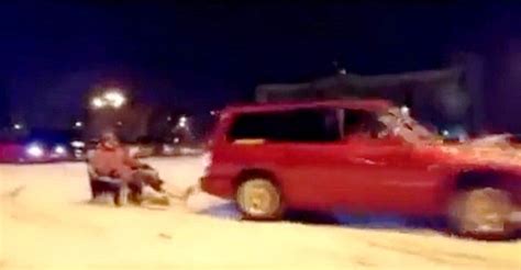 Russian Thrill Seekers Dragged Along Behind Cars While Sitting On Sofas