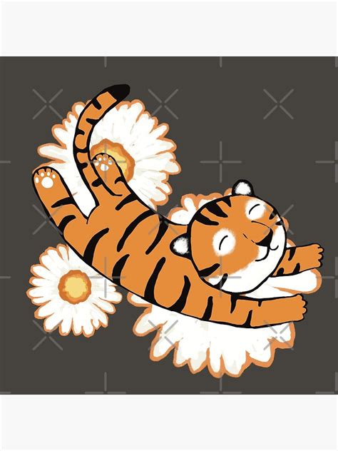 Tiger With Flowers Cute Illustration Of A Tiger And Daisies Poster