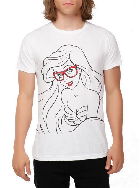 Disney The Little Mermaid Hipster Ariel Slim Fit T Shirt Hot Topic White Cotton T Shirts