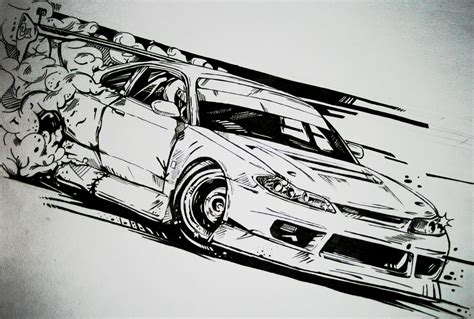 Nissan Silvia S Drift Car Illustration Silvia S Wheel Art Nissan