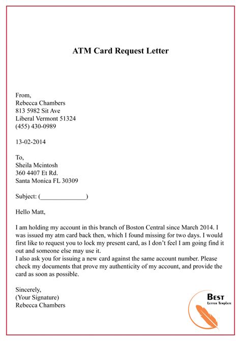 Sample Letter To Bank For New Atm Pin Letter Formats And Sample Letters