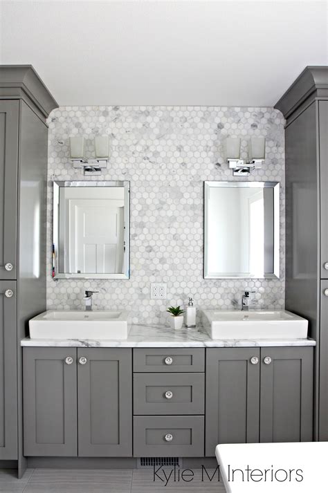 Double Vanity In Bathroom Painted Benjamin Moore Chelsea Gray Hexagon