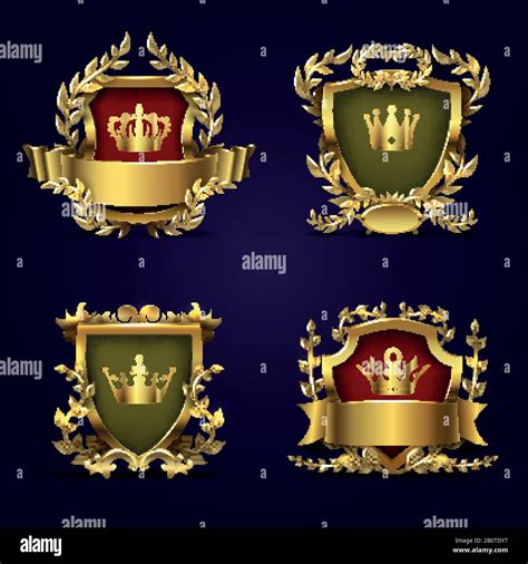 Royal Heraldic Vector Emblems In Victorian Style With Golden Crown