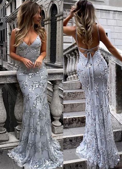 Mermaid Grey Long Prom Dress With Silver Sequins Cr Cherry Grey