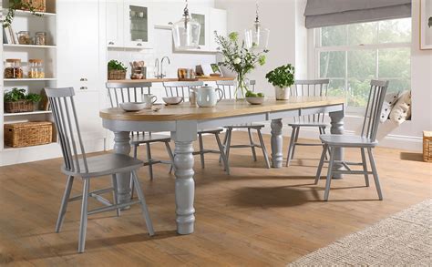 Manor Oval Painted Grey And Oak Extending Dining Table With 4 Pendle