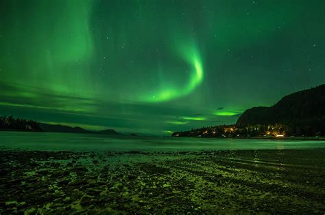 Picture Alaska Usa Stars Juneau Northern Light Nature Sky Coast Night