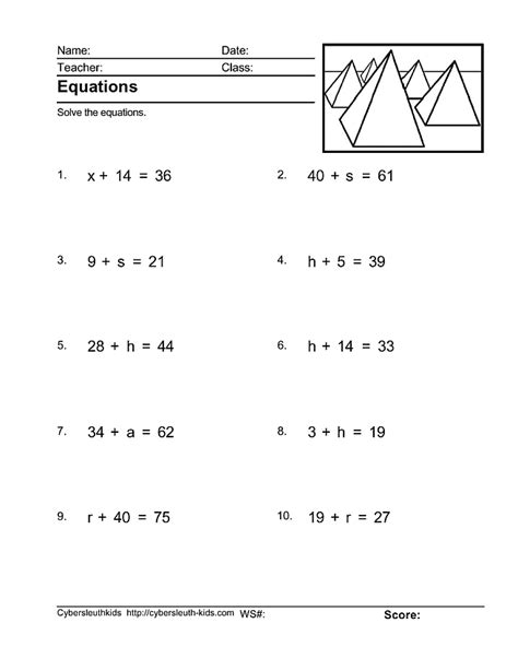 Algebra worksheets that involve solving the variables. Equations: Simple One Step- Isolate the Variable Worksheet for 3rd - 5th Grade | Lesson Planet