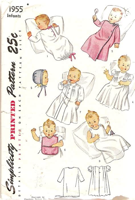 1940s Vintage Baby Layette Pattern Infant Set Simplicity 1955 Dress