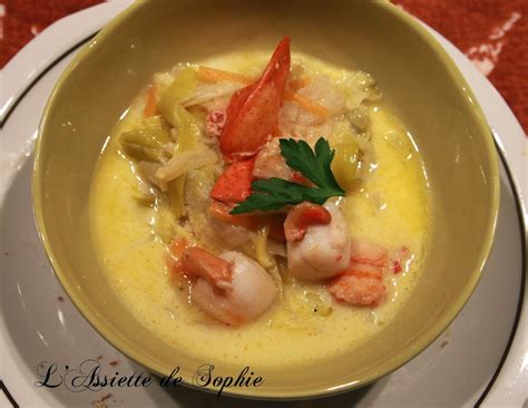 L assiette de Sophie Nage de Homard et de St Jacques au safran