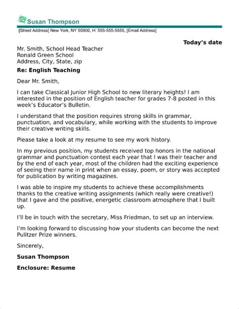 Cover Letter Sample For English Teacher Ewriting