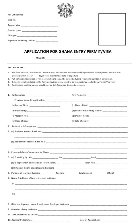 Application Form For Ghana Entry Permitvisa Ghana High Commission