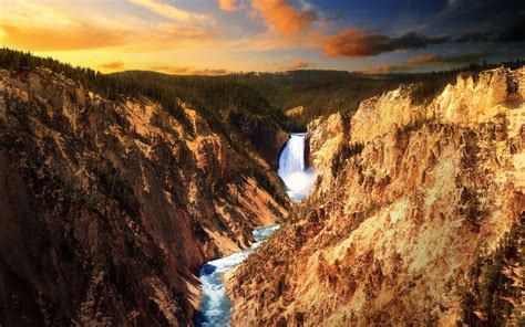Download Water Sunset Yellowstone Nature Cloud Sky Forest Waterfall