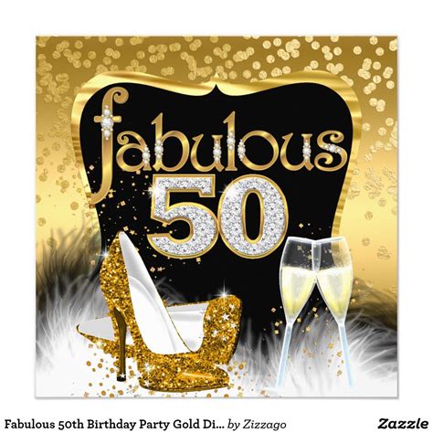 Fabulous 50th Birthday Party Gold Diamond Glitter Card Fabulous 50