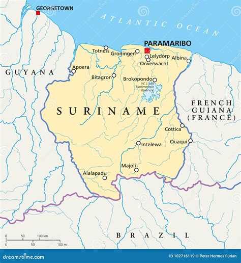 Suriname Political Map With Capital Paramaribo National Borders Most Hot Sex Picture