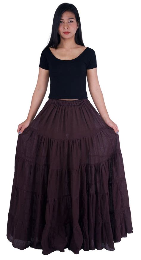 Womens Brown Long Cotton Ruffle Skirt Full Circle Long Maxi Etsy