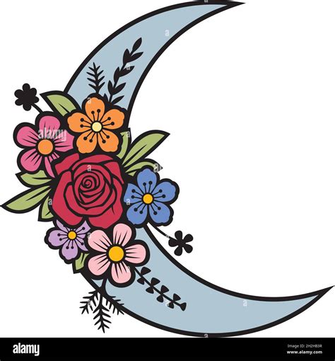 Floral Moon Vector Illustration Stock Vector Image And Art Alamy
