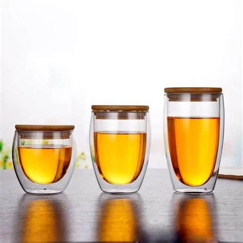 Crystal Double Layer Glass With Wood Lid Coffee Glass Borosilicate Tea Cup Glass Cup Bottle
