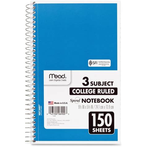 Mead 3 Subject Wirebound College Rule Notebook 150 Sheets Spiral