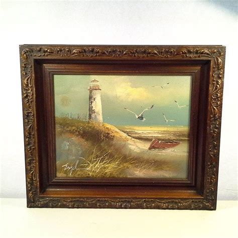 Vintage Seascape Oil Painting With Lighthouse Boat And Etsy