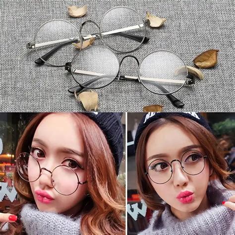 Retro Oversized Korean Round Glasses Frame Clear Lens Women Men Gold Eyeglass Optic Frame