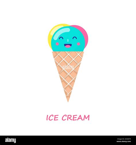 Set Of Vector Illustration Of Cartoon Funny Ice Creams With Happy