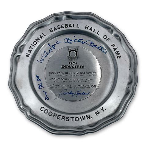 1974 Hall Of Fame Pewter Plate Signed By 4 With Mickey Mantle Whitey