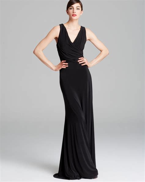 Lyst Vera Wang Gown Sleeveless V Neck Matte Jersey Open Back In Black