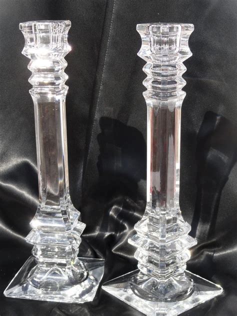 Solid Crystal Candlestick Holders Elegant Square Pillar Glass Clear