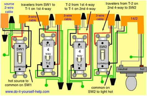 4 Way Switch Wiring Diagrams - Do-it-yourself-help.com