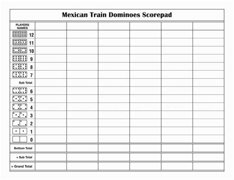 Mexican Train Dominoes Score Sheet Printable