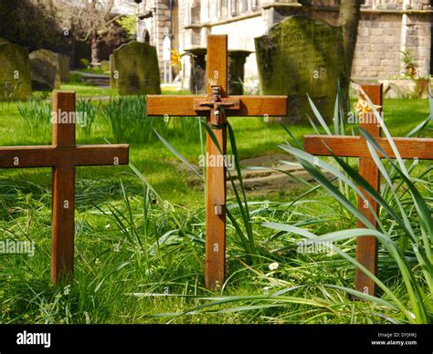 Commemorative Easter Crosses In Burial Ground Cemetery At Church Of