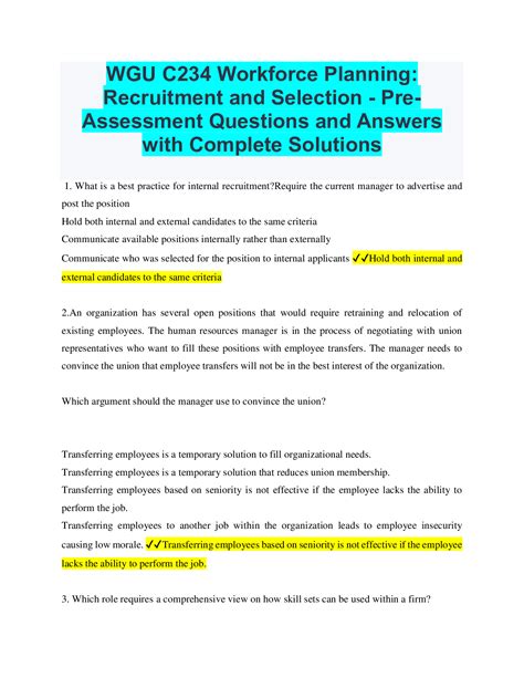 Wgu C234 Workforce Planning Recruitment And Selection Preassessment