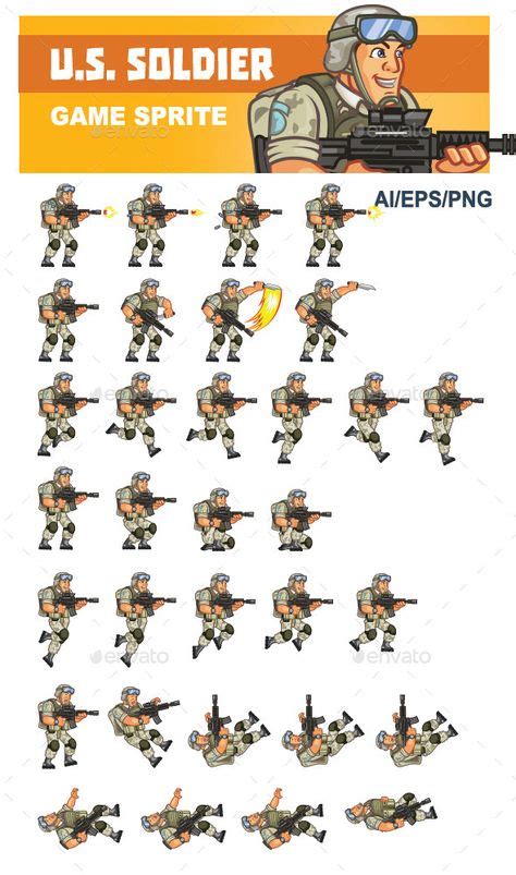 Us Soldier Game Sprite Is Designed For 2d Side Scrolling Action Or